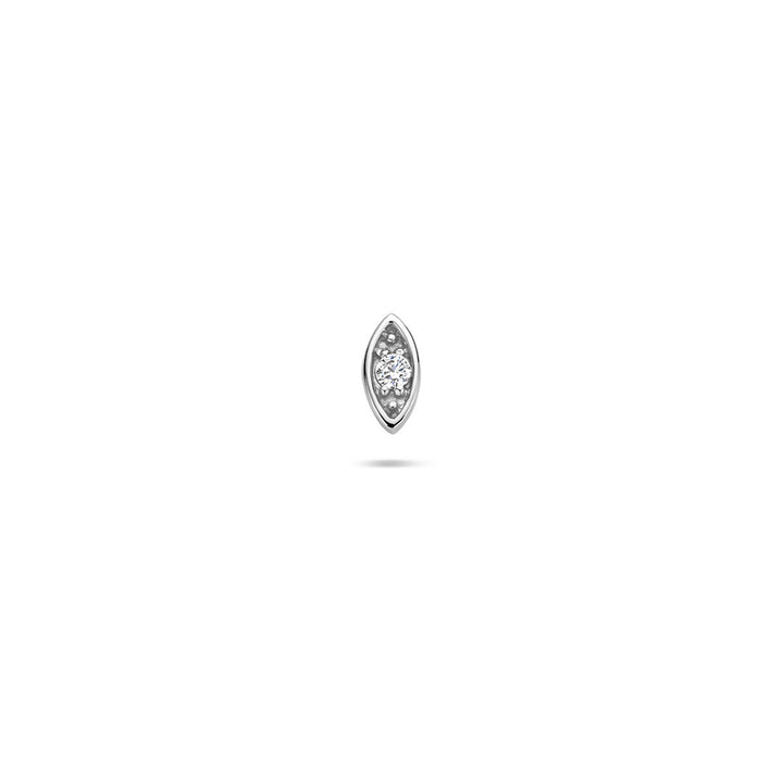 Gerhodineerd zilveren flat back piercing in de vorm van het boze oog met zirkonia