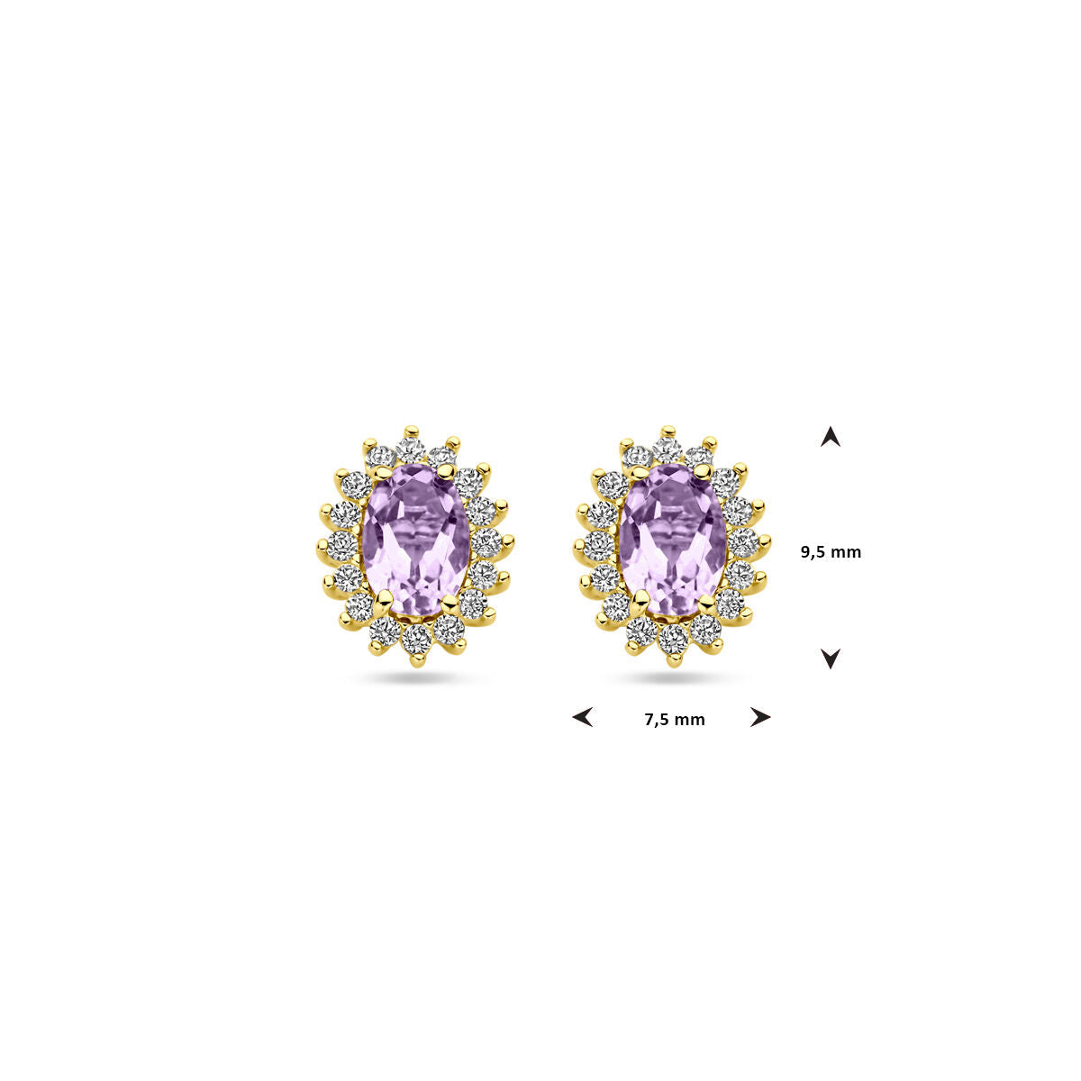 Ohrstecker Amethyst und Zirkonia 9,5 mm 14K Gelbgold