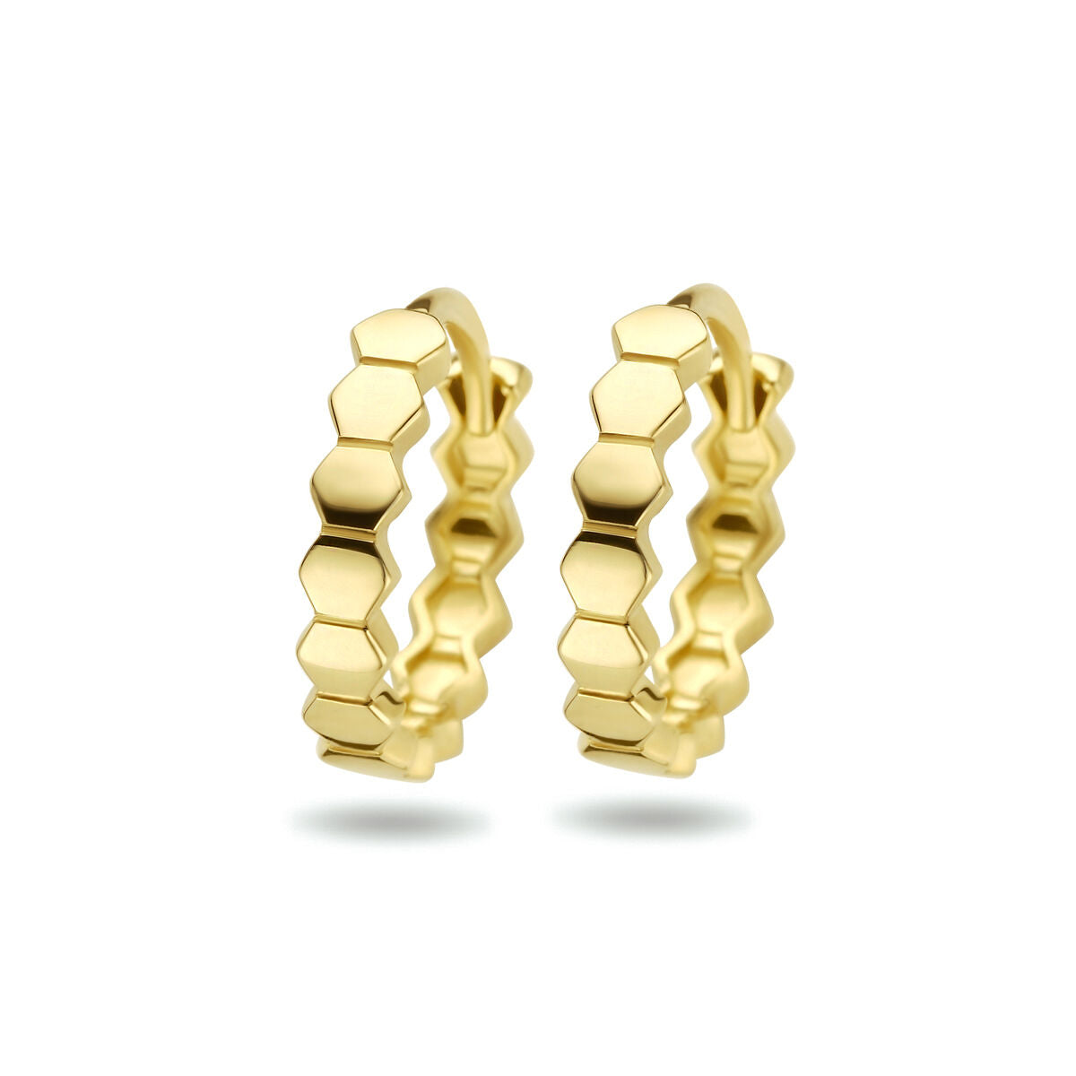Klapp-Ohrringe aus 14K Gelbgold in sechseckiger Form mit glänzender Oberfläche