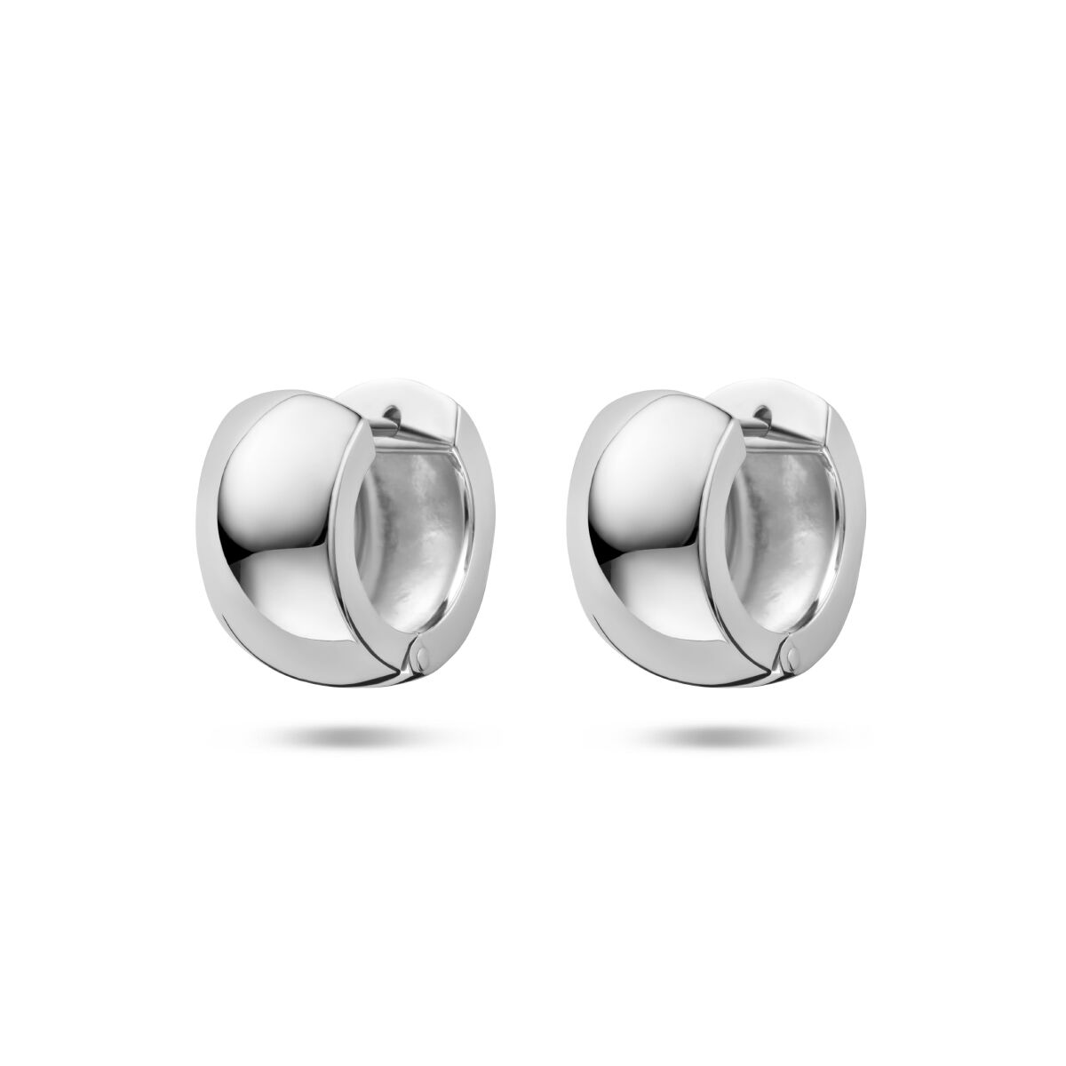 Klapp-Ohrringe aus rhodiniertem Silber in runder Form mit glänzender Oberfläche