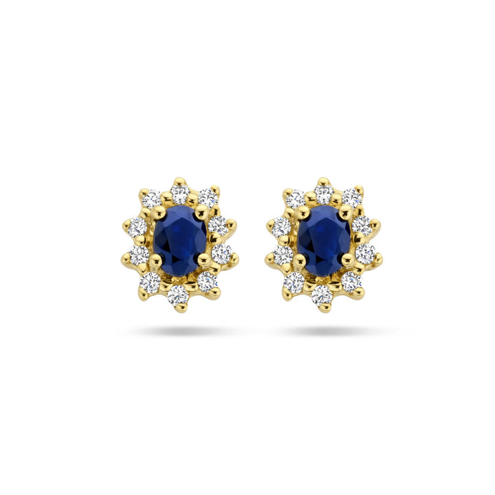 Ohrstecker Saphir und Zirkonia Halo 14K Gelbgold