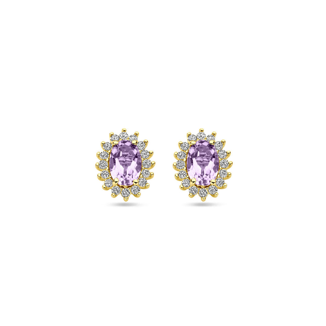 Ohrstecker Amethyst und Zirkonia 9,5 mm 14K Gelbgold