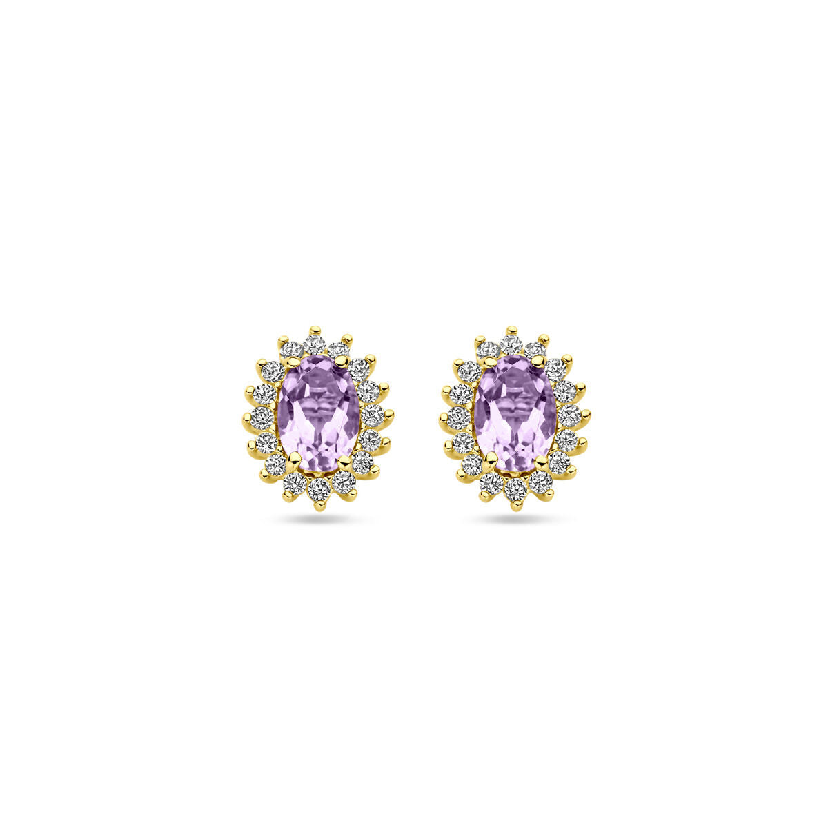 Ohrstecker Amethyst und Zirkonia 9,5 mm 14K Gelbgold