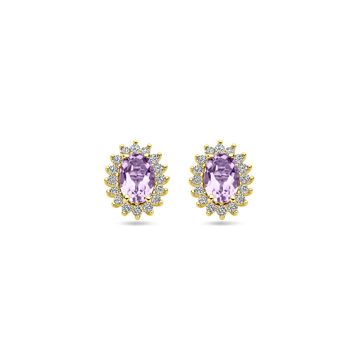 Ohrstecker Amethyst und Zirkonia 9,5 mm 14K Gelbgold