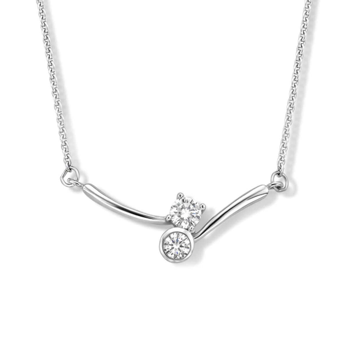 Collier mit rhodiniertem Silber, 42-45 cm lang, mit Zirkonia zwischenstück und geschwungenem Design
