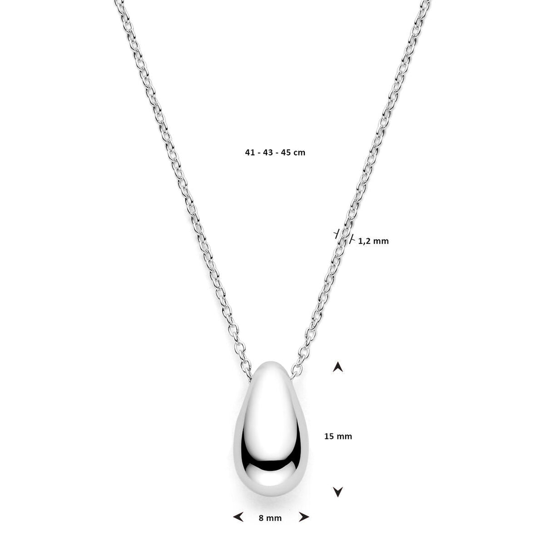 Het Van der Kooij Collectie collier druppel is een gerhodineerde zilveren ketting van 41-45 cm met een gladde, gepolijste druppelvormige hanger (15 x 8 x 1,2 mm). Een tijdloos sieraad voor elke gelegenheid.