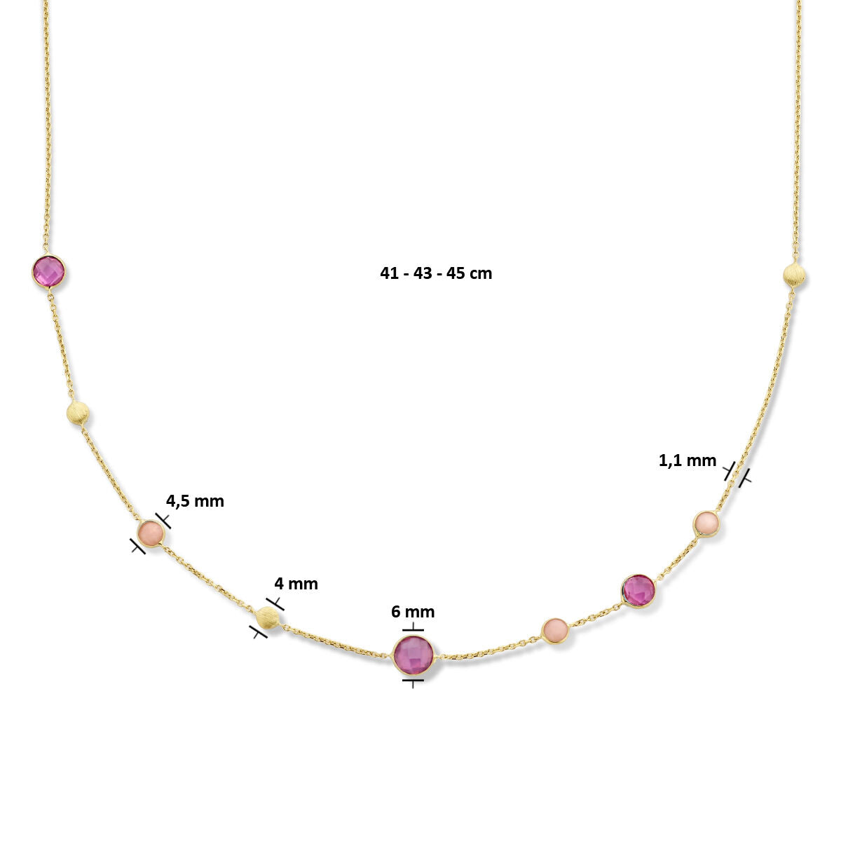 Halskette Rubin, Opal und Runden 41 - 43 - 45 cm 14K Gelbgold