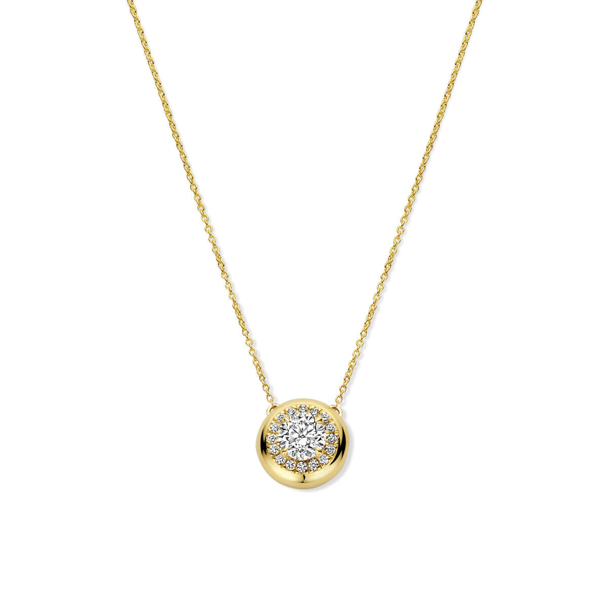 Collier aus 14K Gelbgold mit rundem Anhänger und 0,49 ct lab-grown Diamanten