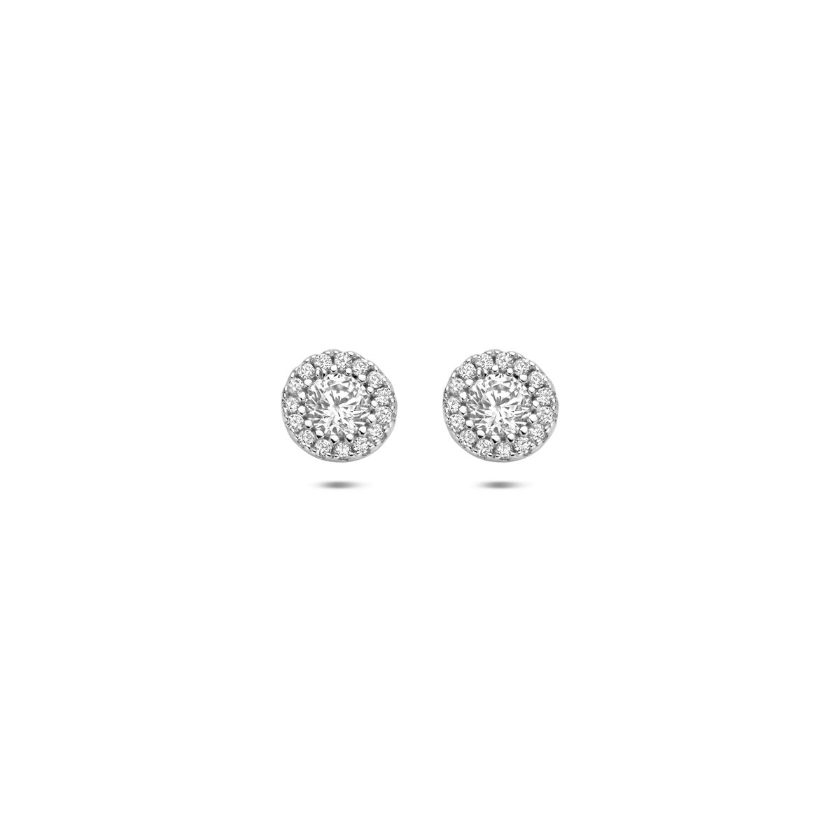 Silberne Ohrstecker mit Zirkonia in Entourage-Stil, Durchmesser 6 mm