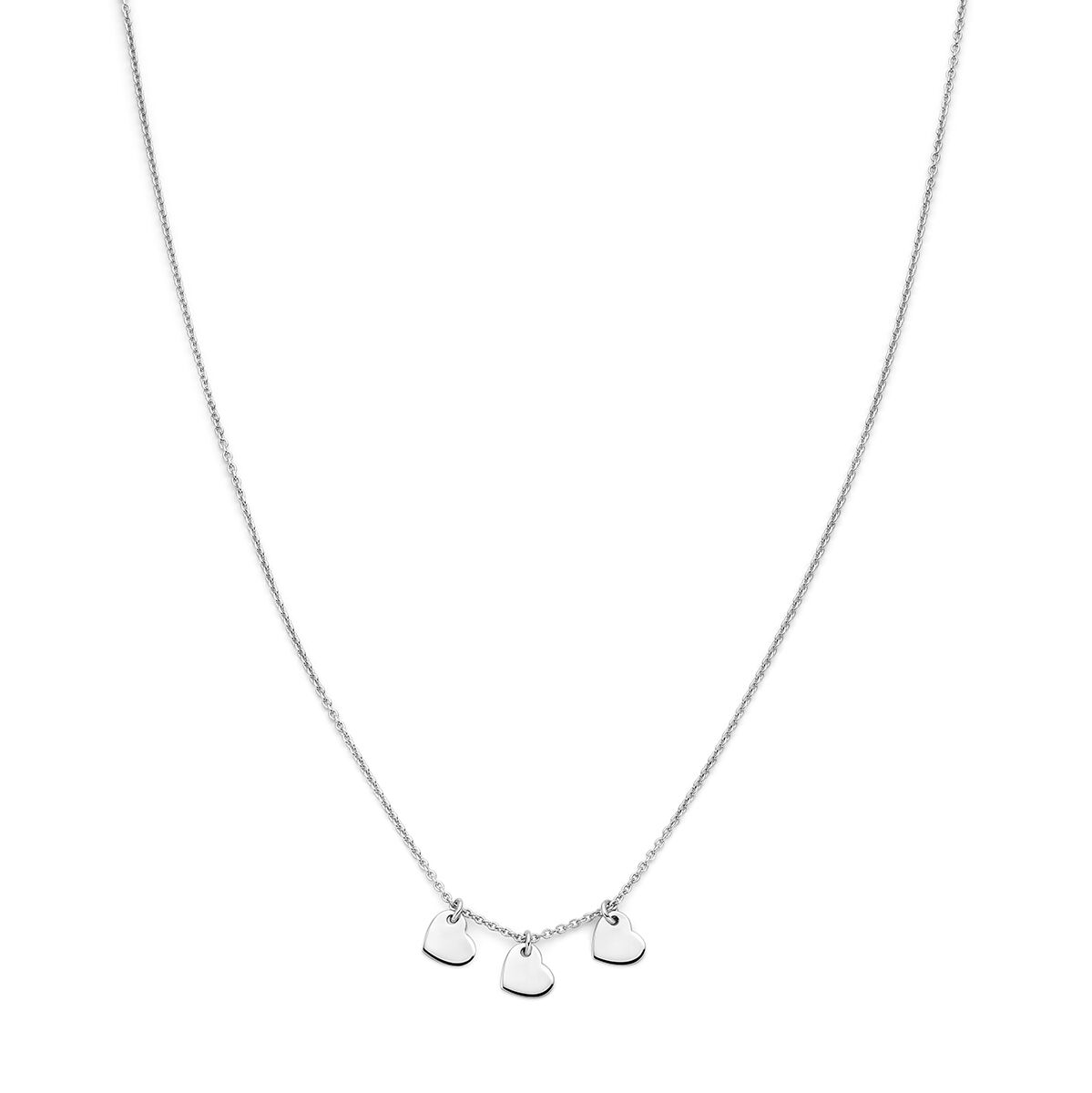 Collier aus rhodiniertem Silber mit drei herzförmigen Anhängern, Länge 36 + 2 cm