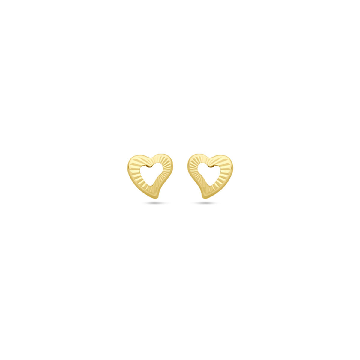 Ohrstecker in Herzform aus 14K Gelbgold mit strukturiertem Design und offenem Herzmittelpunkt