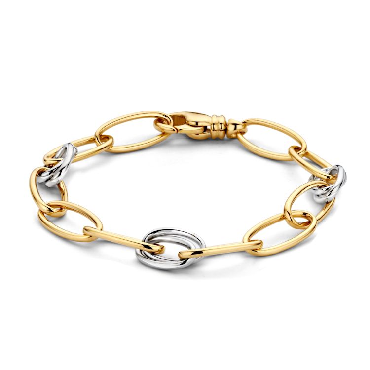 Luxuriöses Damenarmband aus 14-karätigem Gelb- und Weißgold, 19 cm lang mit ovalen Gliedern