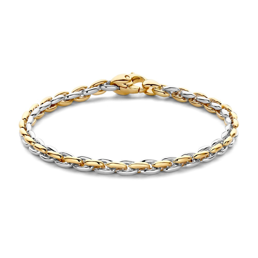 Bicolor Armband aus Silber und Gold mit geflochtenem Design und Karabinerverschluss