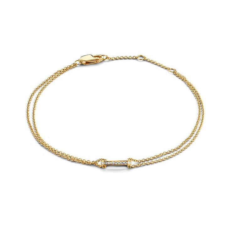 Geelgouden Armband met Fonkelende Diamanten – 14 Karaat Goud, 0.06 Karaat Diamant, Elegante Armband voor Dames