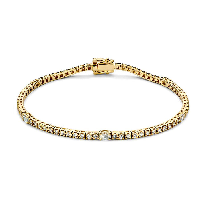 Geelgouden Tennisarmband met Peergeslepen en Briljante Diamanten – 14 Karaat Goud, 1.80 Karaat Diamant, Luxe Armband voor Dames
