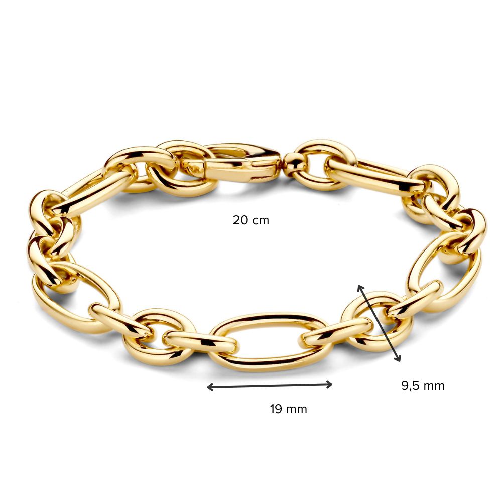 De Geelgouden Armband 14 Karaat van Excellent Jewelry heeft een tijdloos ontwerp voor dames, weegt 16,1 gr, is 20 cm lang en heeft een opvallende schakel van 19 x 9,5 mm.