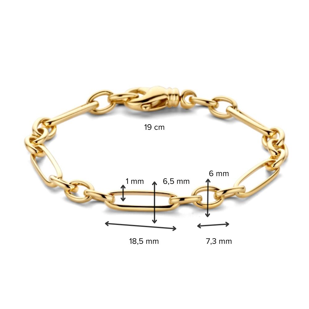 Gelbgold-Gliederarmband mit abwechselnden Gliedern und luxuriösem Karabinerverschluss – 14 Karat Gold, elegantes Armband für Damen