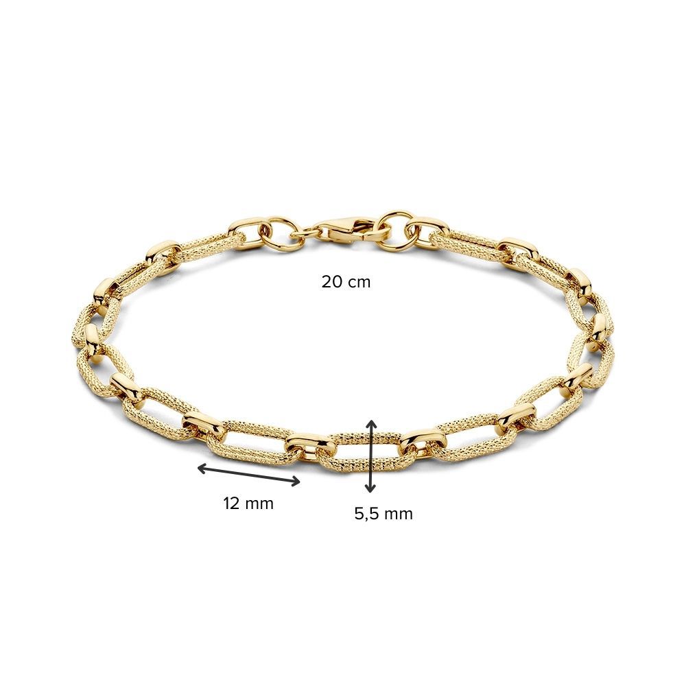 Gelbgoldene Gliederarmband mit bearbeiteten Gliedern, 14 Karat, 4,0 g, 19 cm