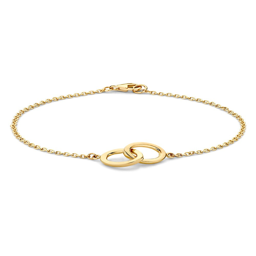 Armband aus 14-karätigem Gold mit ovalen, verbundenen Gliedern und feiner Kette