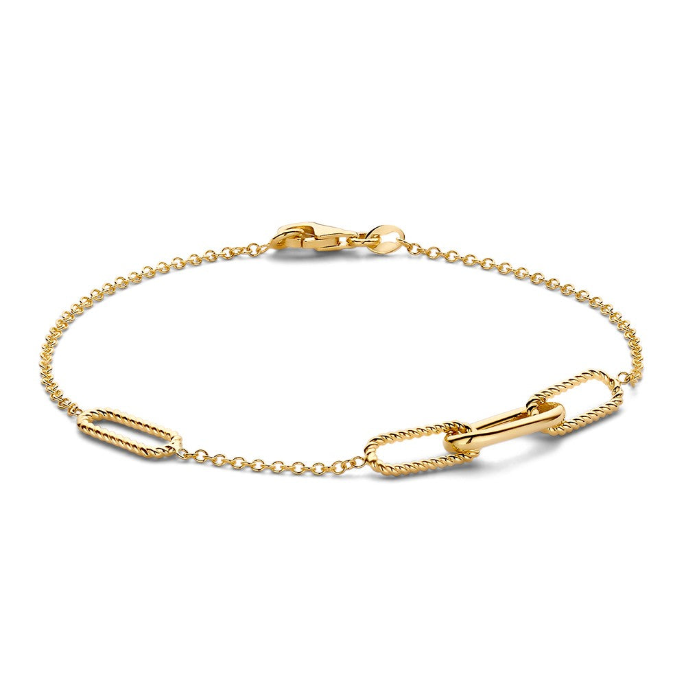 Stilvolle 14-karätige Gelbgold-Armband mit ovalen Gliedern und feiner Kette, 19 cm lang