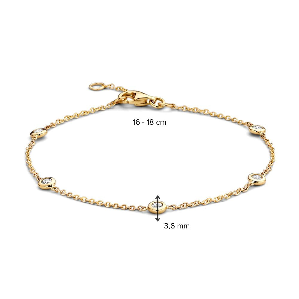 14 Karat Gelbgoldarmband mit 5 Diamanten von 0,05 Karat