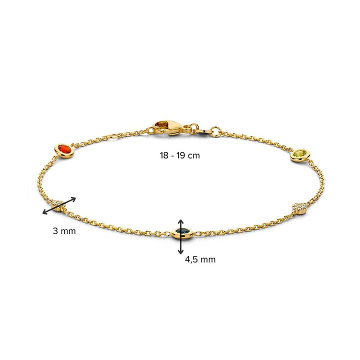 Geelgouden Armband met London Blue Topaas, Peridot, Vuur Opaal en Diamant – 14 Karaat Goud – Van der Kooij