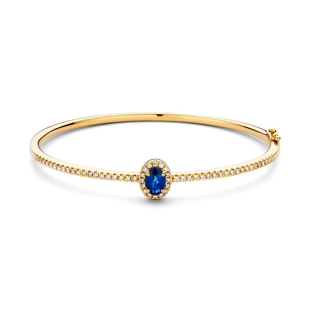 Gouden Bangle met Diamanten en Saffier 14 Karaat, 0,61 crt Diamanten, 0,94 crt Saffier