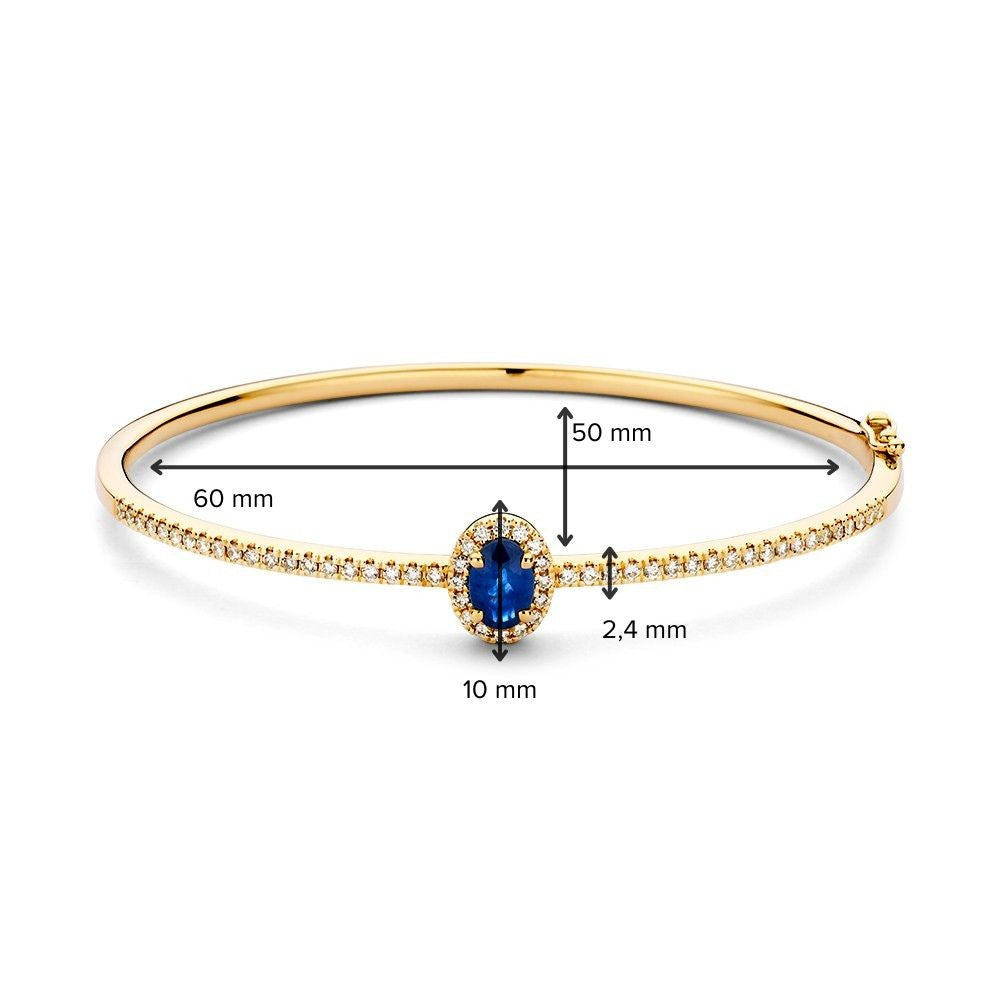 Goldarmreif mit Diamanten und Saphir 14 Karat, 0,61 Karat Diamanten, 0,94 Karat Saphir