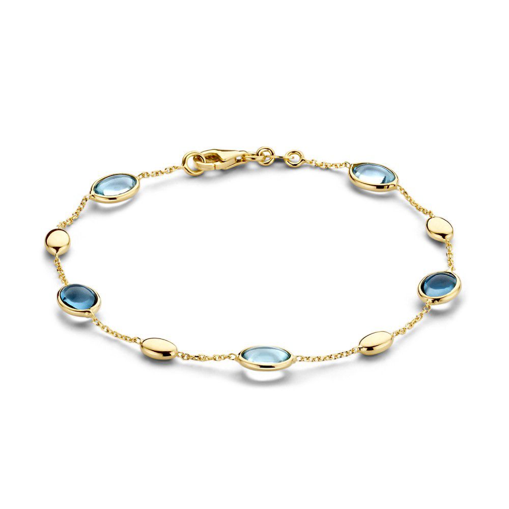 Gelbgoldene Armband mit blauen Edelsteinen, Topas und London Blue Topas, 14 Karat, 19 cm lang
