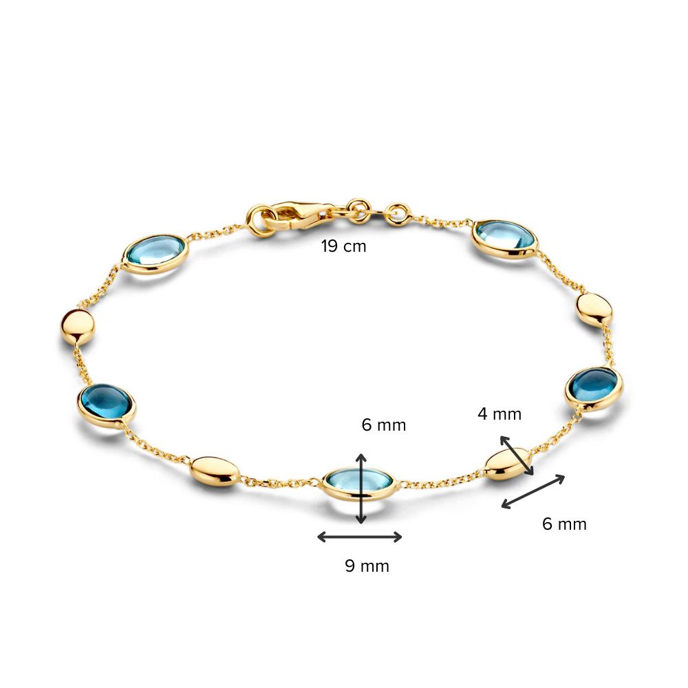 Gelbgoldarmband mit blauen Edelsteinen, Topas & London Blue Topas – 14 Karat, 19 cm