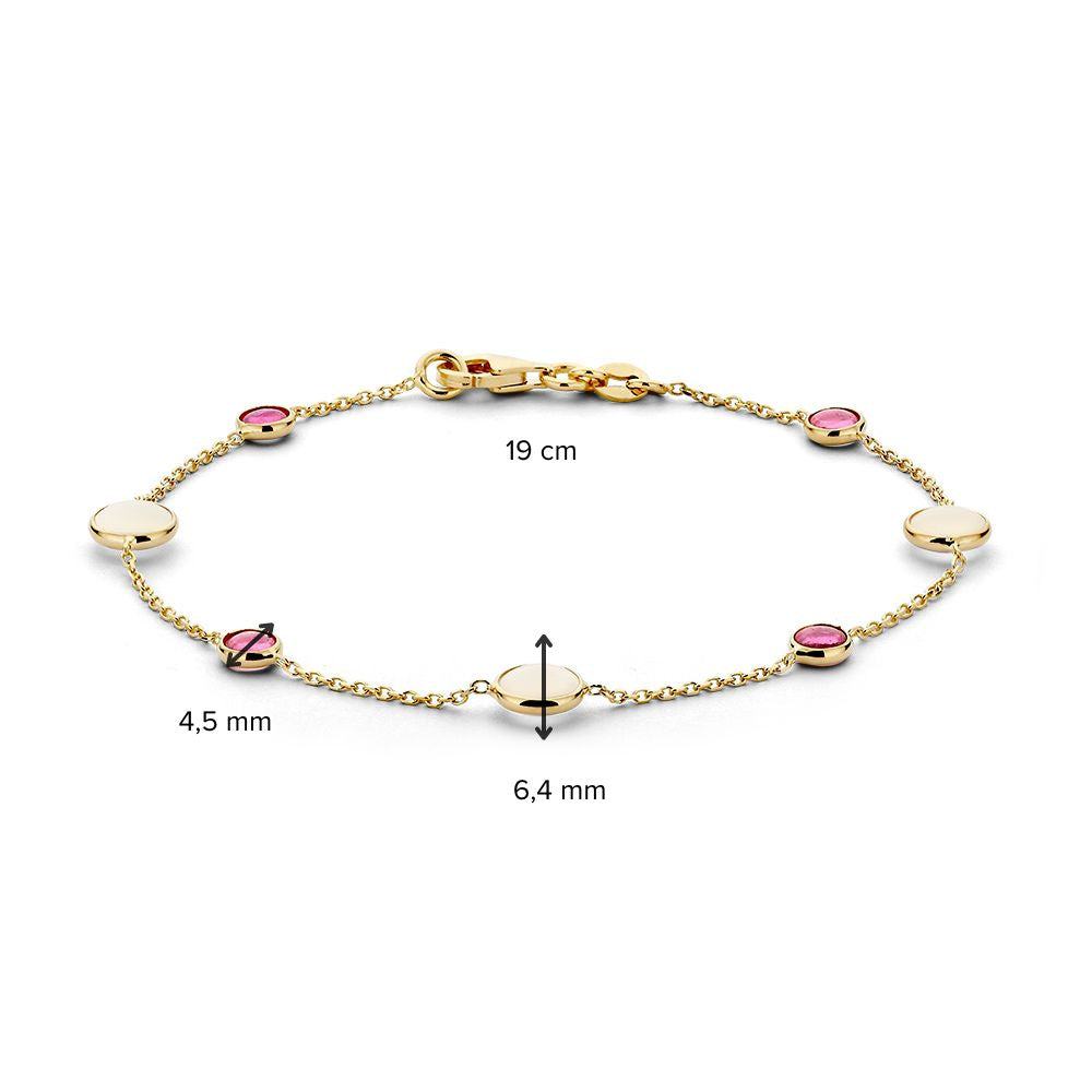 Stilvolles Armband mit Mondstein und Rubin – 14 Karat Gelbgold, 19 cm