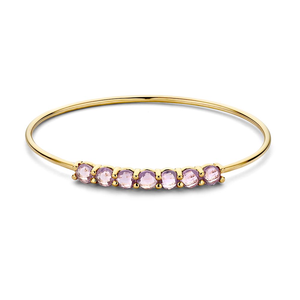 Gouden Bangle met 7 Gefacetteerde Amethisten – 14 Karaat, 60 x 50 mm