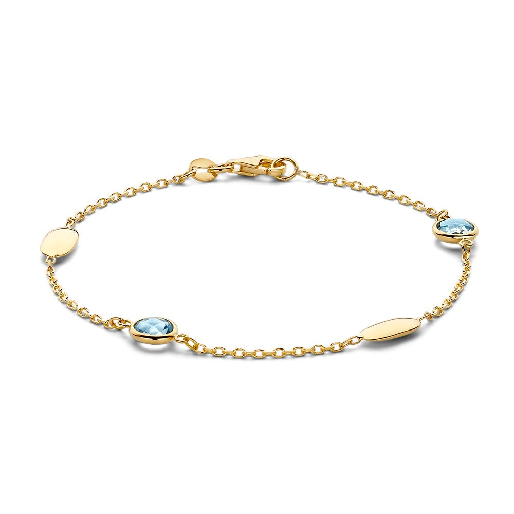 Armband aus Gelbgold mit blauen Edelsteinen und ovalen Elementen
