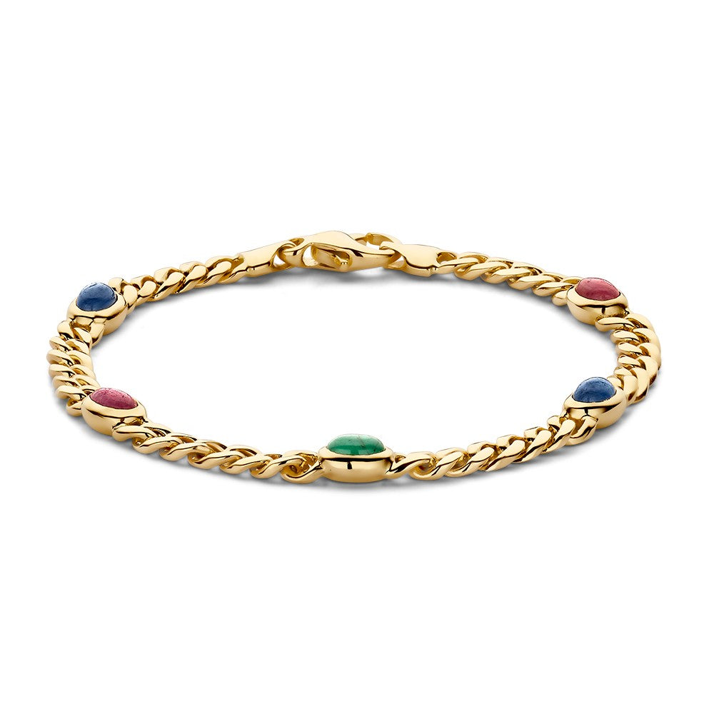 Armband aus Gelbgold mit bunten Edelsteinen in rot, blau und grün
