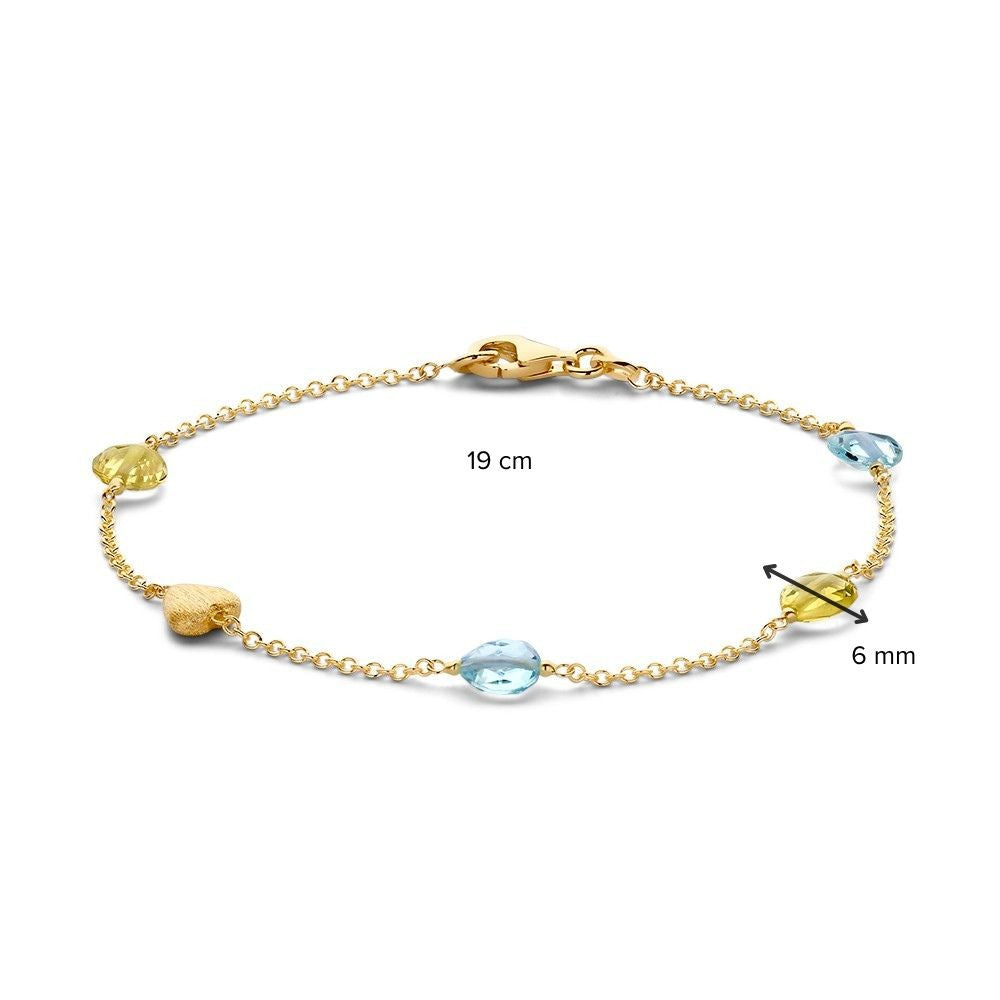 Gelbgoldarmband mit Lemonquarz und Blautopas – 14 Karat, 19 cm