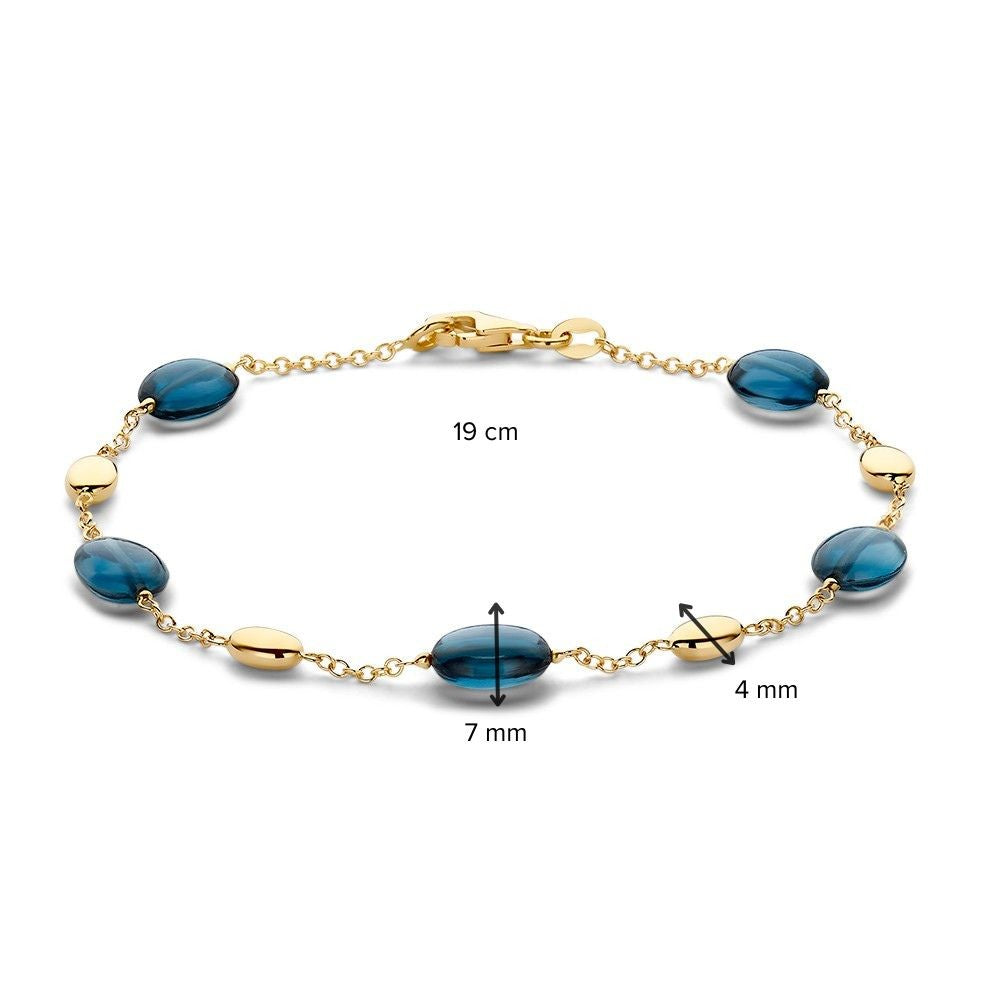 Gelbgoldarmband mit Blauem Topas – 14 Karat, 19 cm, 7 mm