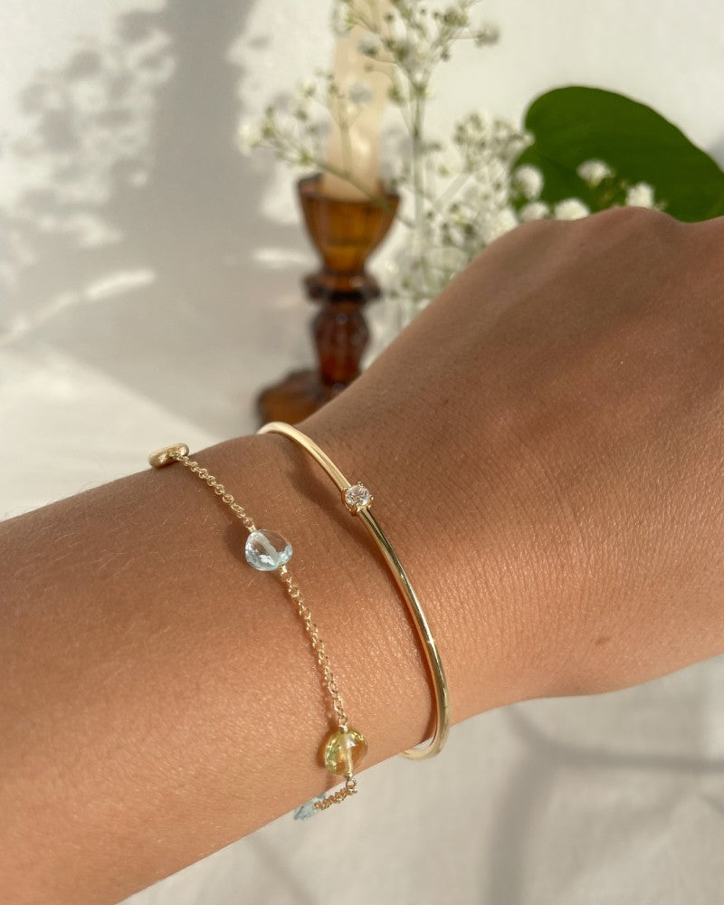 Gelbgoldarmband mit Lemonquarz und Blautopas – 14 Karat, 19 cm