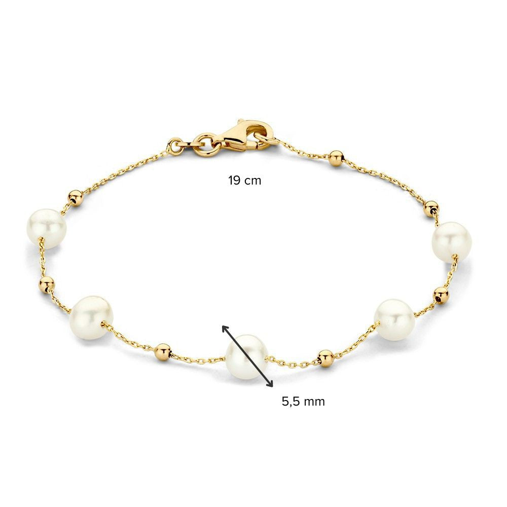 Gelbgoldarmband mit Perlen und Goldkügelchen – 14 Karat Damenarmband 19 cm