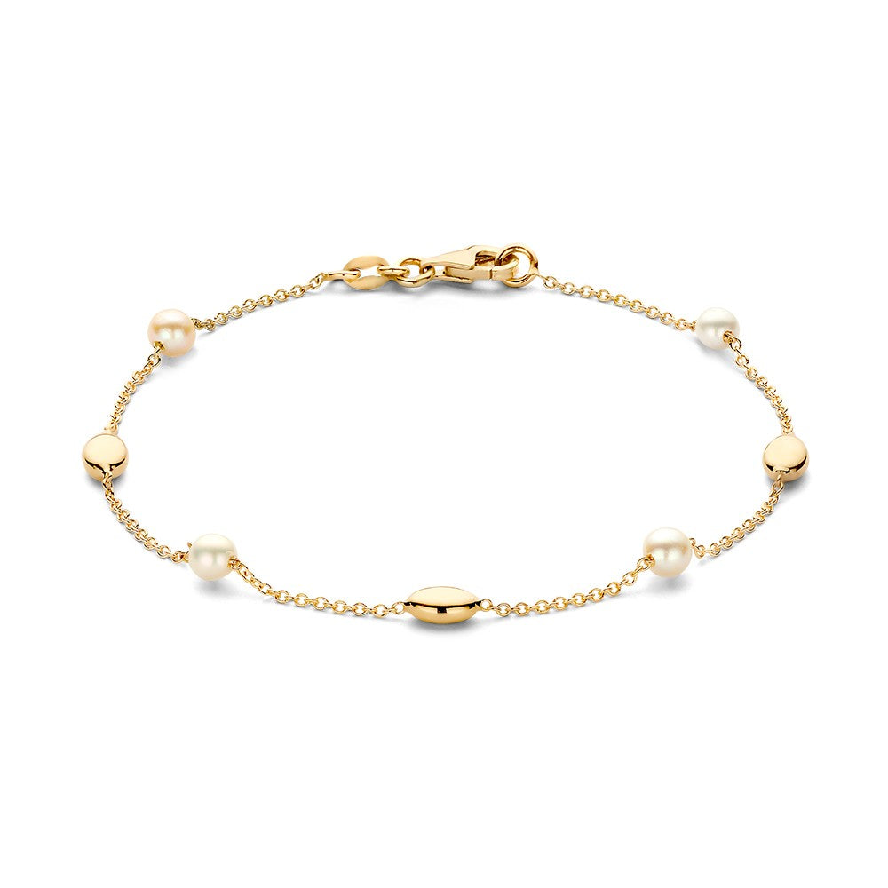 Gelbgoldene Armband mit Perlen und goldenen Elementen, 19 cm lang