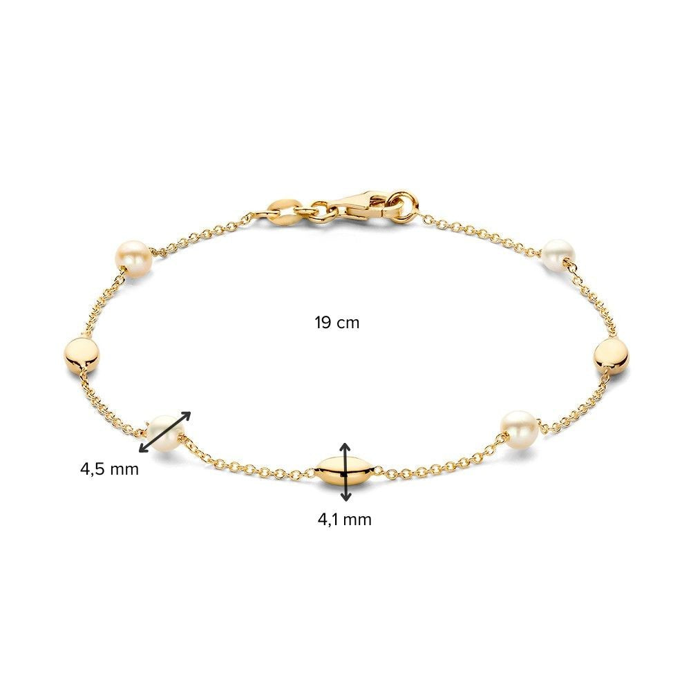 Gelbgold Armband mit Perle und Goldelementen – 14 Karat Damenarmband 19 cm