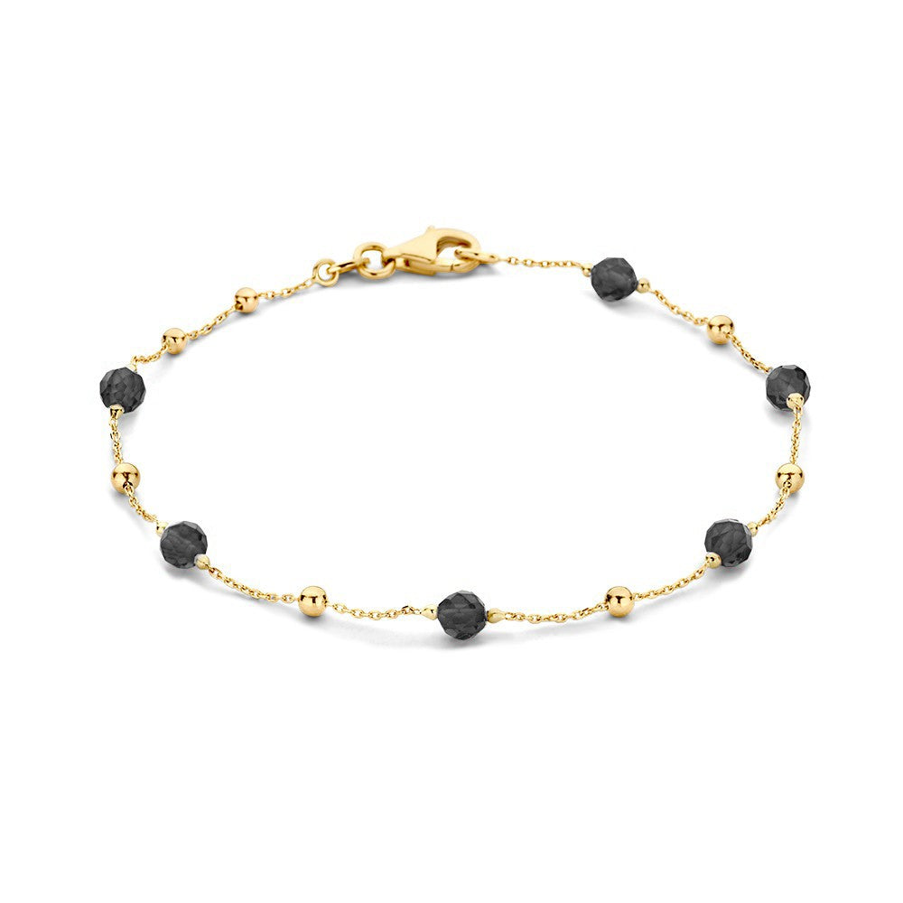 Armband aus Gelbgold mit Zirkonia und schwarzen Lavasteinen