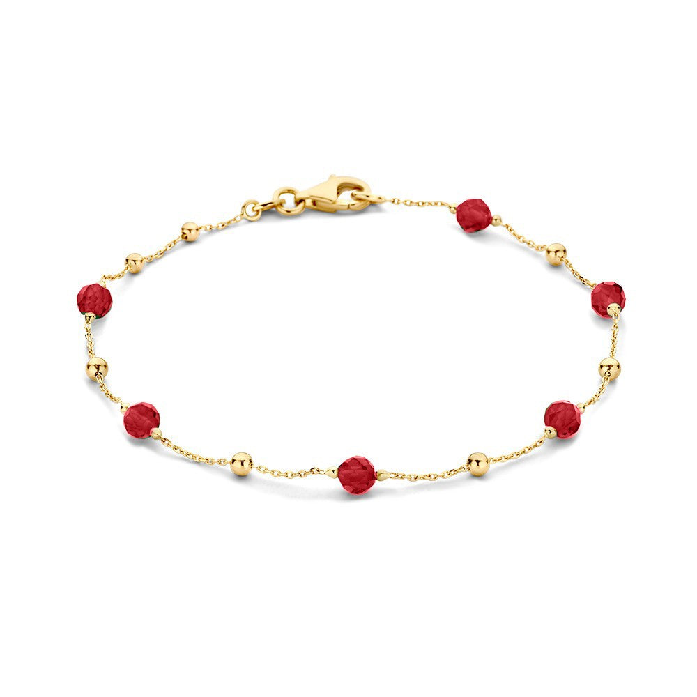 Armband aus Gelbgold mit roten Zirkonia und goldenen Kugeln
