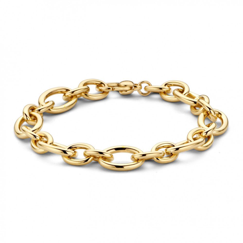 De Geelgouden Armband 14 Karaat van Excellent Jewelry (20 cm lang, 10 mm breed) met grote, ovaalvormige schakels straalt tijdloze elegantie uit. Gratis verzending.
