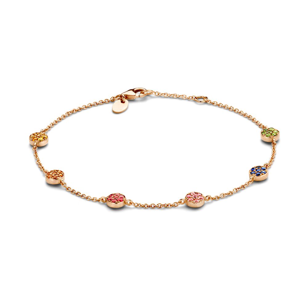 Roségoldene Armband mit bunten Regenbogensaphiren und feiner Gliederkette