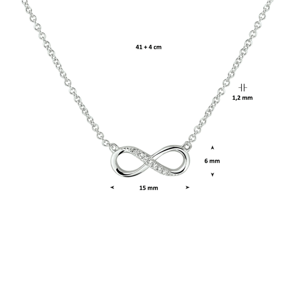Halskette Infinity Zirkonia 41 + 4 cm Silber rhodiniert