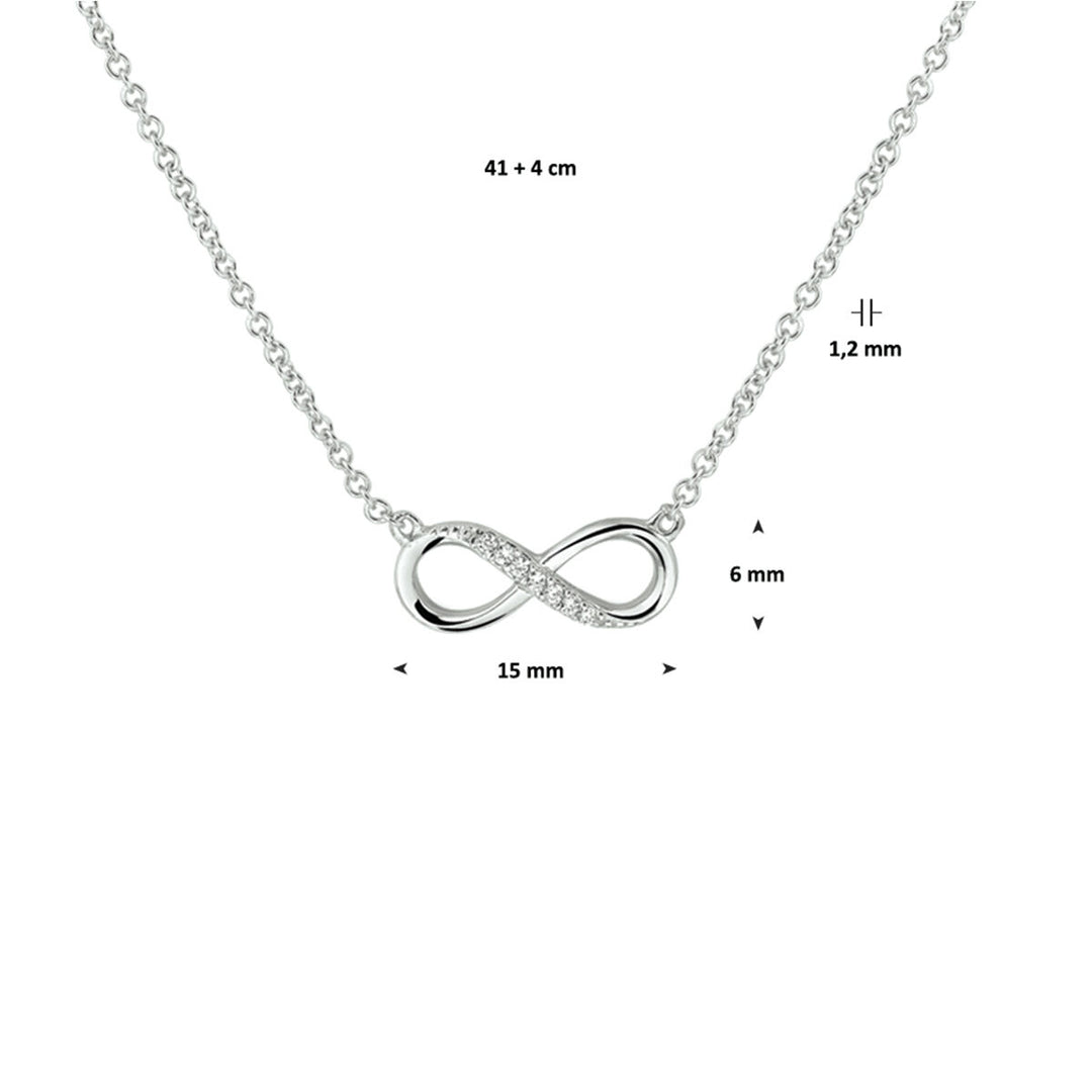 Halskette Infinity Zirkonia 41 + 4 cm Silber rhodiniert