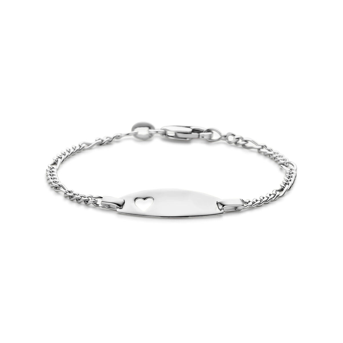 Gravierte Armband aus Silber mit herzförmigem Anhänger und feiner Kette