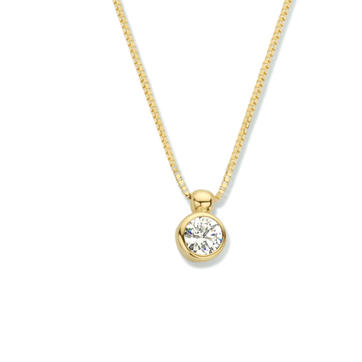 Collier aus 14K Gelbgold mit rundem Zirkonia-Anhänger