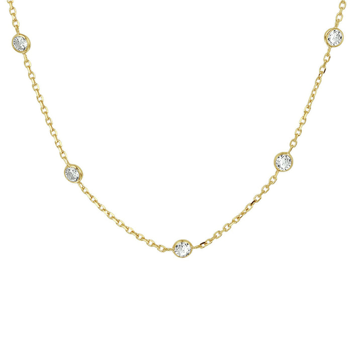 De Van der Kooij Collectie Gouden dames ketting zirkonia zilver verguld (geel) heeft gelijkmatig verdeelde ronde randen gezette zirkonia en wordt weergegeven tegen een witte achtergrond.