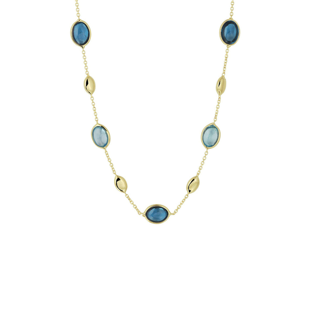 Gold Damenhalskette London Blau und Blautopas 14K